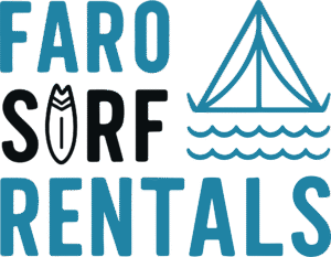 Faro Surf Rentals logo with surfboard and boat icon, surf and SUP rental in Faro, Algarve