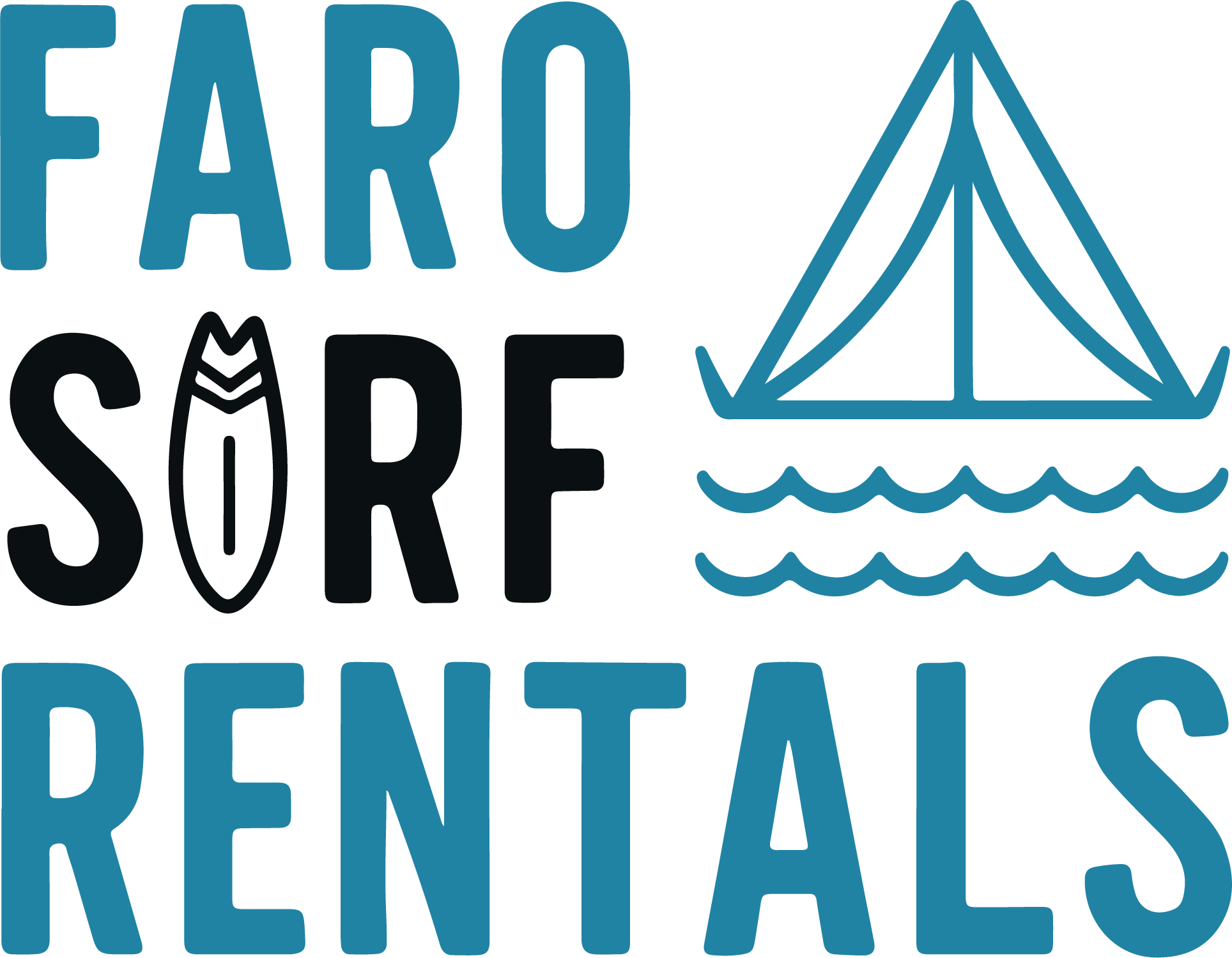 Faro Surf Rentals logo with surfboard and boat icon – surf and SUP rental in Faro Algarve