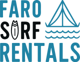 Faro Surf Rentals logo with surfboard and boat icon, surf and SUP rental in Faro, Algarve