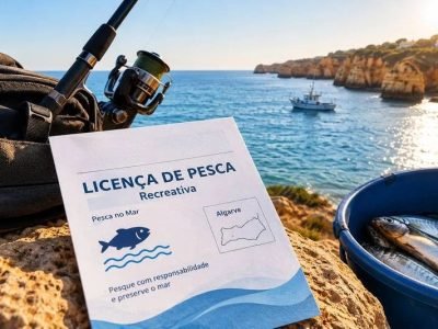 Recreational fishing licence next to a fishing rod on the Algarve coast